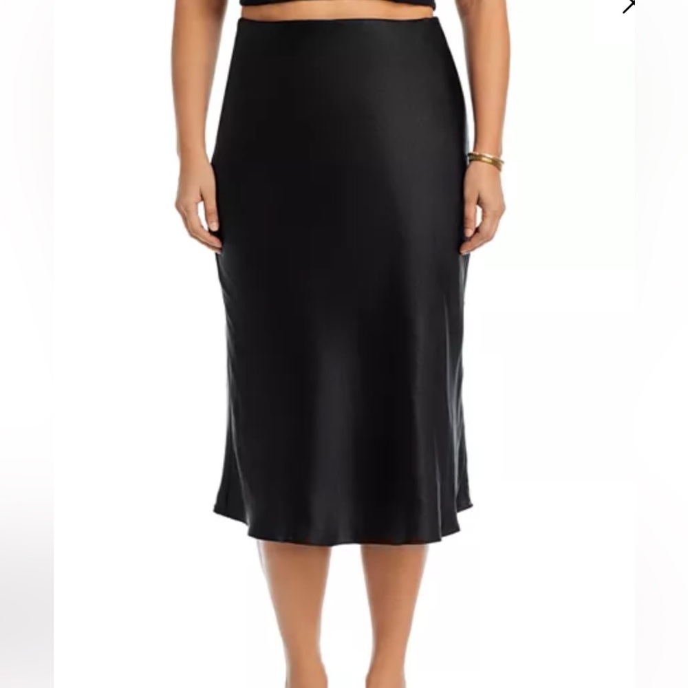 Aqua black satin midi skirt